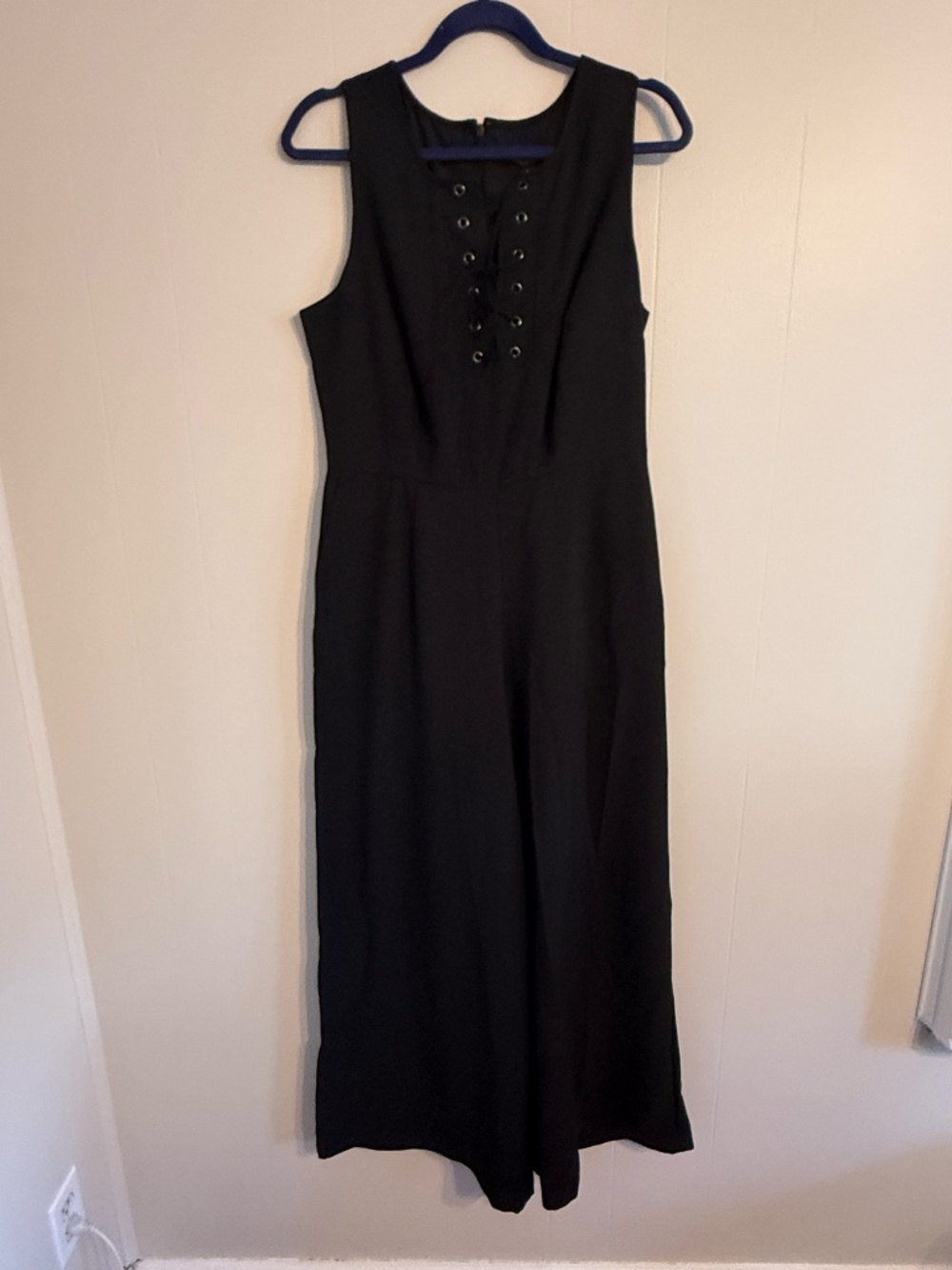 6th & Lane Black Wide Leg Jumpsuit, Size 12, Criss-Cross Tie Detailing on Front